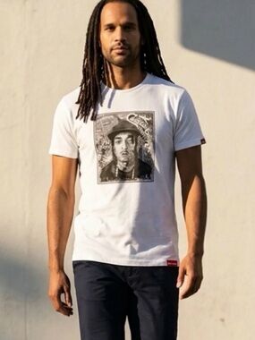 The Marathon Clothing White Graphic Crew Neck Tee with Black Portrait